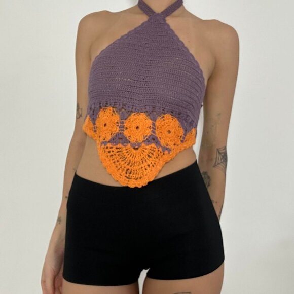 Zara Crochet Boho Knit Halter Top Size Medium - Picture 3 of 6